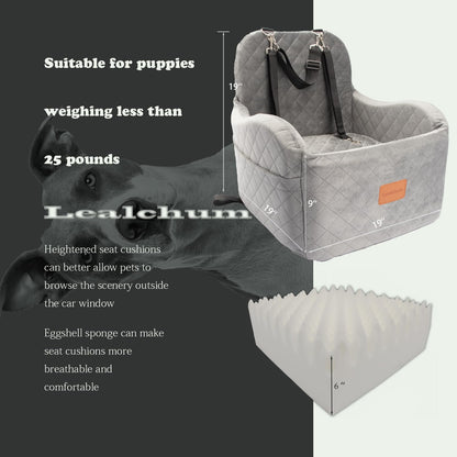 Lealchum Dog Booster Car Seat for S/M Dogs Up to 35lbs,Soft 6in Elevated Cushion,Fits in Front/Back Seat,Fully Detachable and Washable,2 Storage Pockets & 3 Straps,Easy to Install (Black/Brown,Medium)