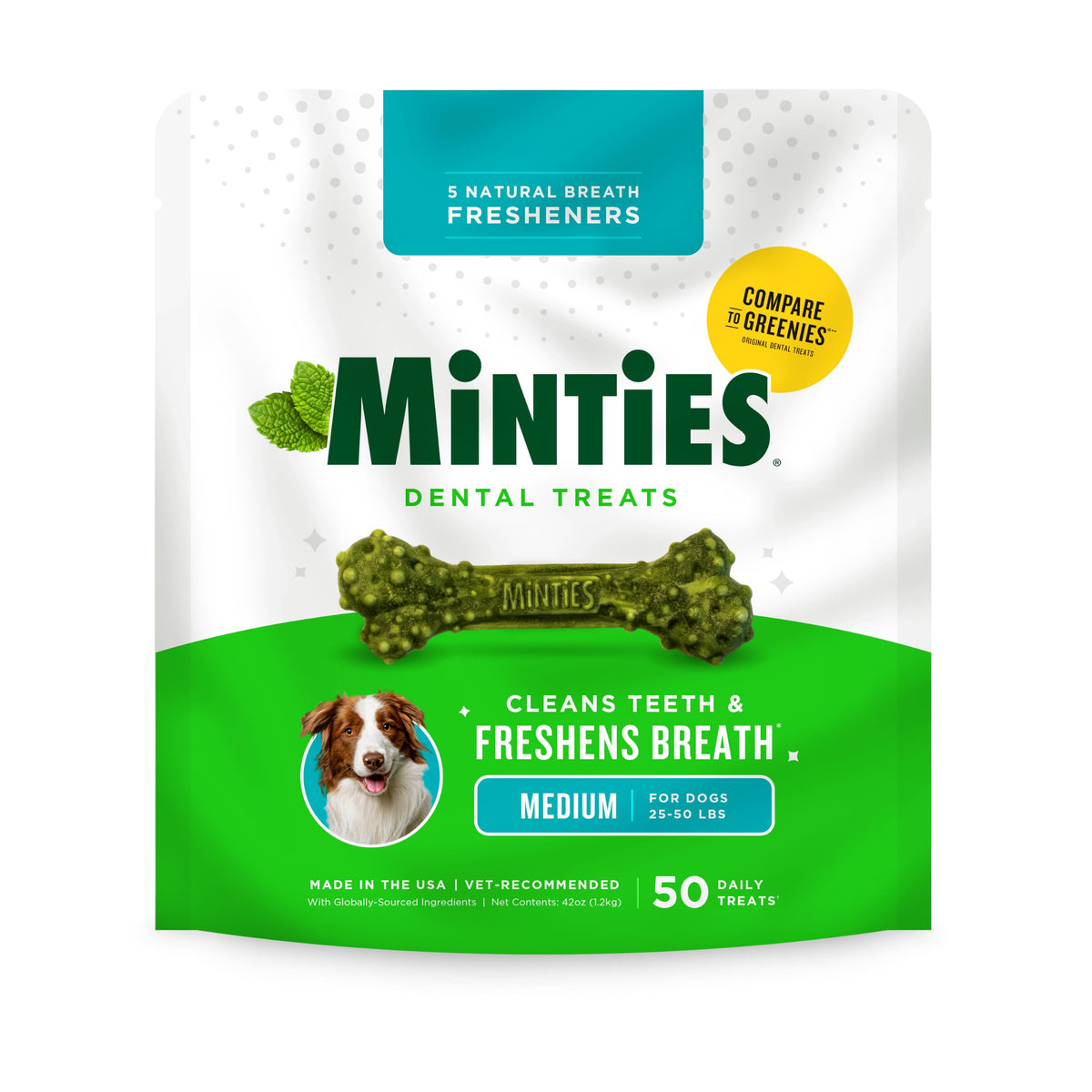 Minties Dog Dental Bone Treats, Tiny/Small 5-25 lbs, 40 Ct