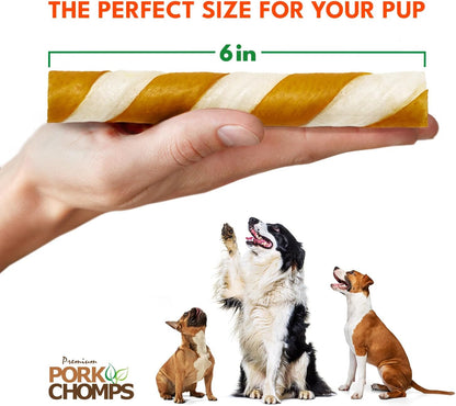 Pork Chomps Baked Pork Skin Dog Chews, 6 in Twists, Peanut Butter, 4 Count