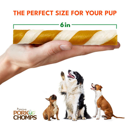 Pork Chomps Baked Pork Skin Dog Chews, 6 in Twists, Assorted Flavors, 24 Ct