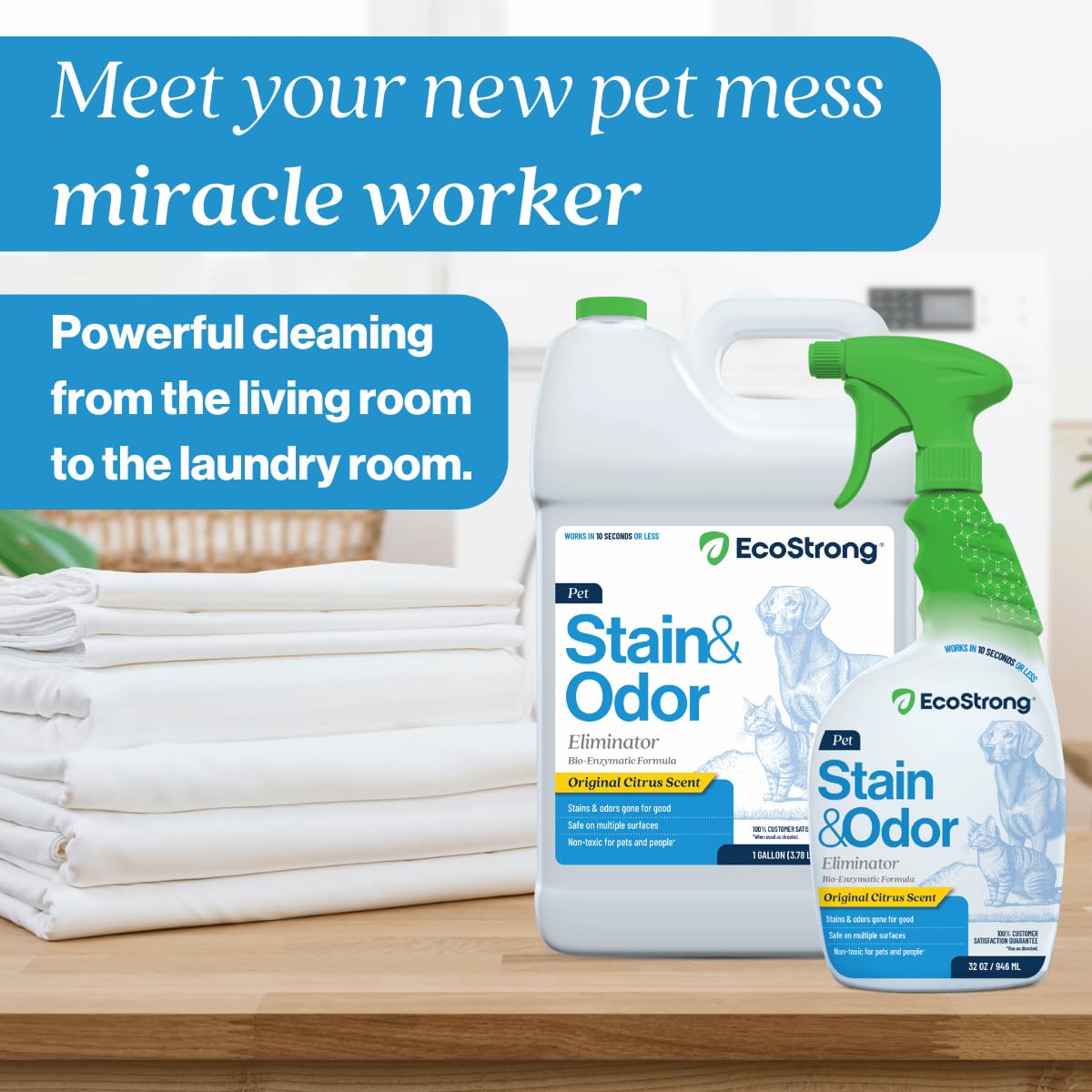 Eco Strong Pet Stain and Odor Remover - Pet Odor Eliminator, Urine Destroyer for Dogs, Pet Urine Enzyme Cleaner | Santel Woods - 128 oz
