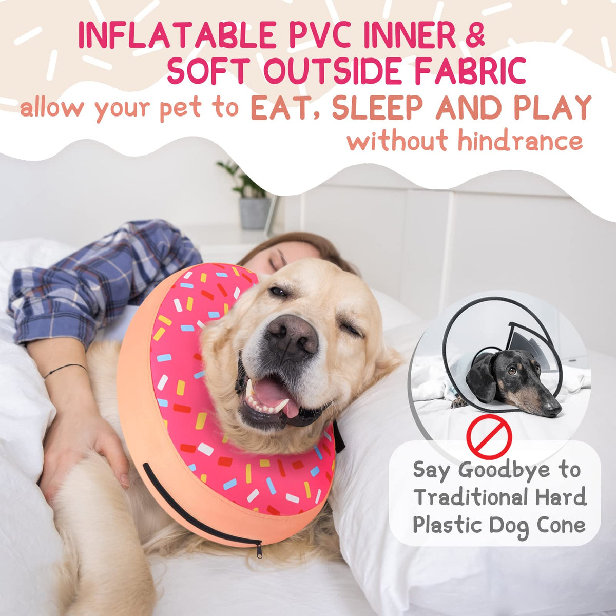 Supet Inflatable Dog Cone Collar for Small Dogs Puppies Cats, Soft Dog Cone Alternative After Surgery for Puppies Cats to Stop Licking