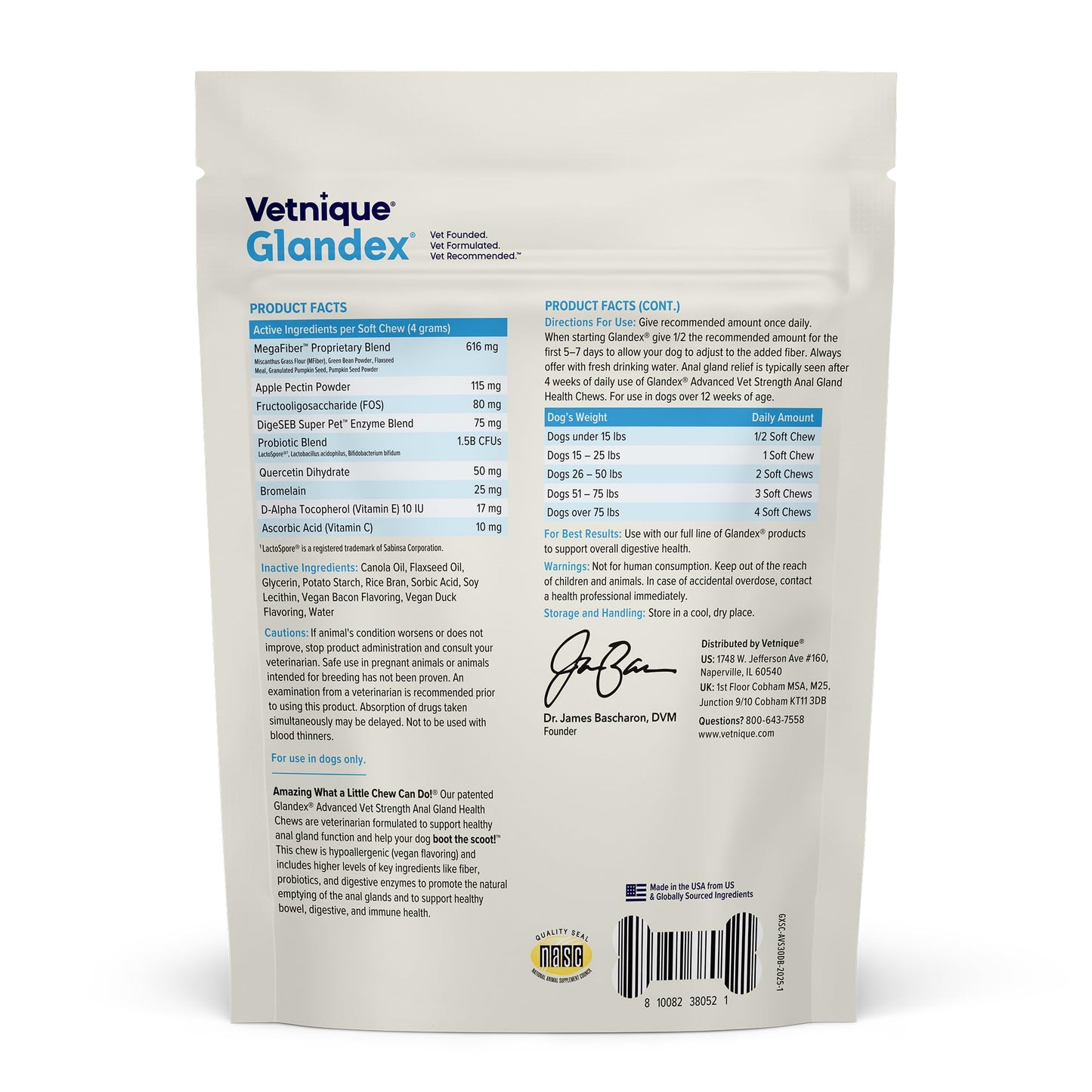 Vetnique Glandex for Dogs Anal Gland Chews 60ct Pumpkin + Digestive Enzymes