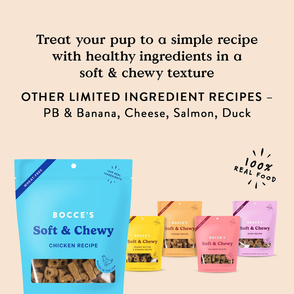 Bocce's Bakery PB & Banana Flavor Soft & Chewy Dog Treats, 6 oz