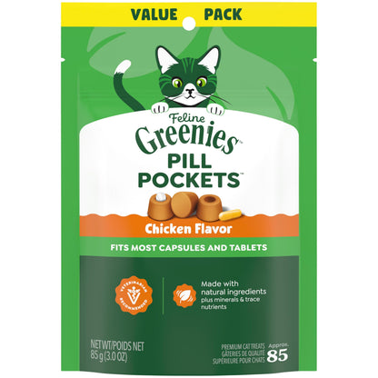 Greenies Feline Pill Pockets Soft Cat Treats, Chicken Flavor, 45 Count
