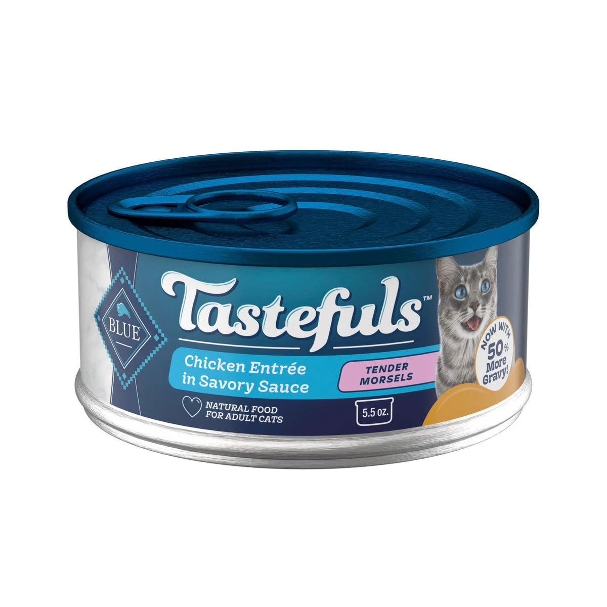 Blue Buffalo Tastefuls Wet Cat Food, Made with Natural Ingredients, Tuna and Chicken Flaked Entrées in Gravy, 3oz Cans, 4-Count Variety Pack Trial Size
