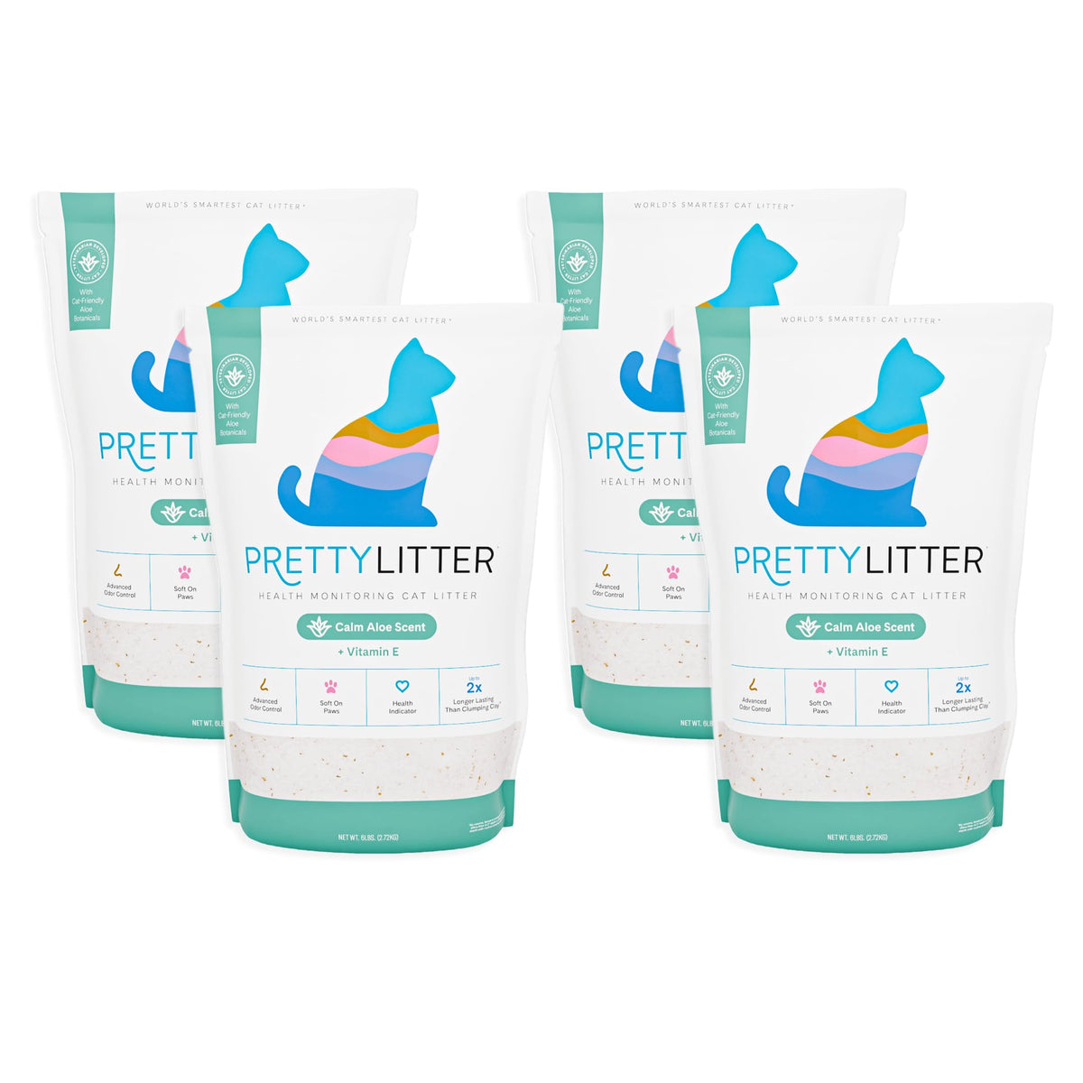 PrettyLitter Health Monitoring Cat Litter, Unscented, 4-Pack, 6 lb. Bags