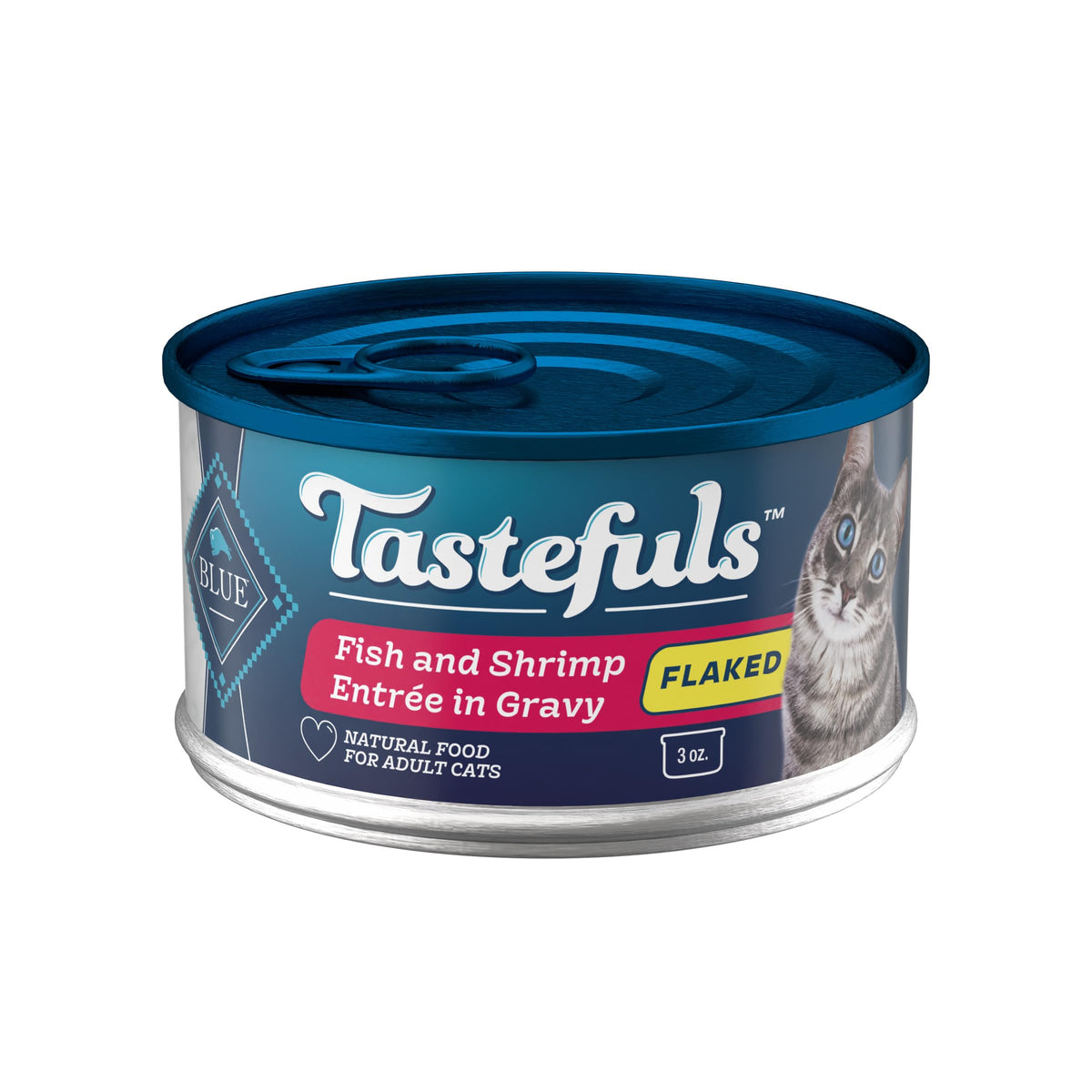 Blue Buffalo Tastefuls Wet Cat Food, Made with Natural Ingredients, Tuna and Chicken Flaked Entrées in Gravy, 3oz Cans, 4-Count Variety Pack Trial Size