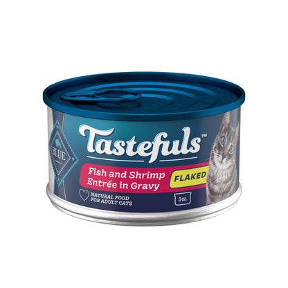 Blue Buffalo Tastefuls Wet Cat Food, Made with Natural Ingredients, Tuna and Chicken Flaked Entrées in Gravy, 3oz Cans, 4-Count Variety Pack Trial Size