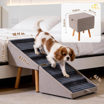 Dog Stairs for Small Dogs Faux Leather Foldable Pet Ramp and Ottoman