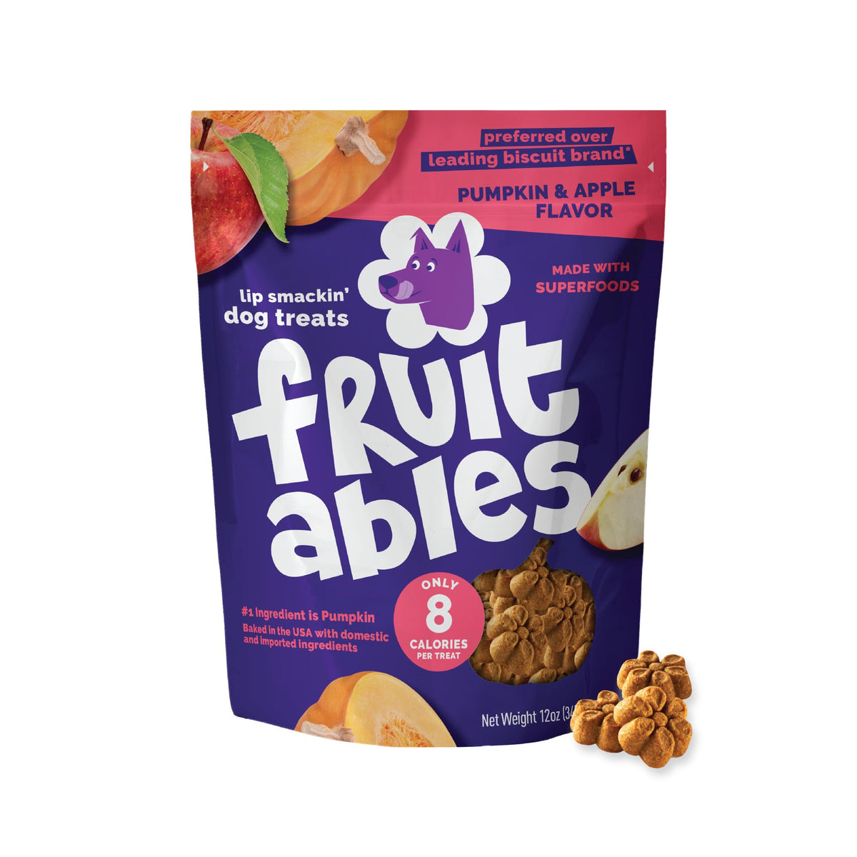 Fruitables Baked Dog Treats, Low Calorie Treats, Pumpkin & Blueberry, 12oz