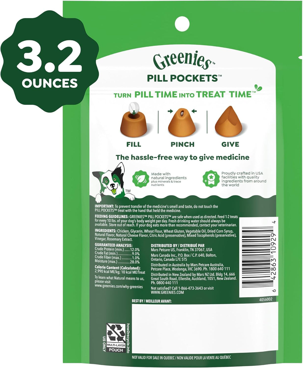 Greenies Pill Pockets Small Dog Treats, Cheese Flavor, 3.2 oz, 6-Pack
