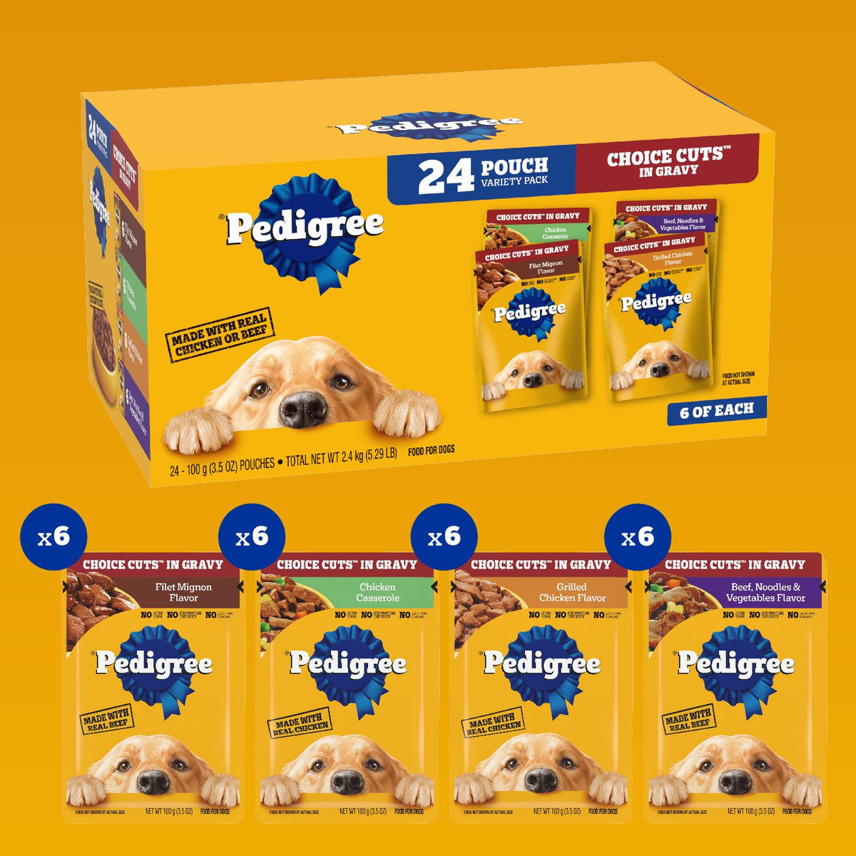 Pedigree Choice Cuts Wet Dog Food Pouch, Chicken Variety, 3.5 oz, 30 Count