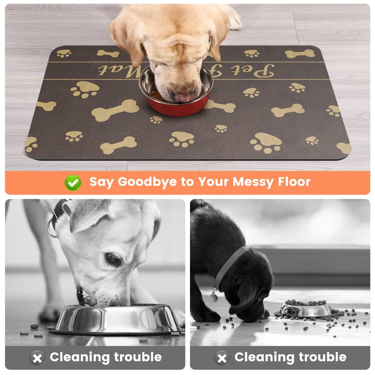 Pet Feeding Mat-Absorbent Pet Placemat for Food and Water Bowl, with Waterproof Rubber Backing, Quick Dry Water Dispenser Mat for Dog and Cat (20"x12", Blue)