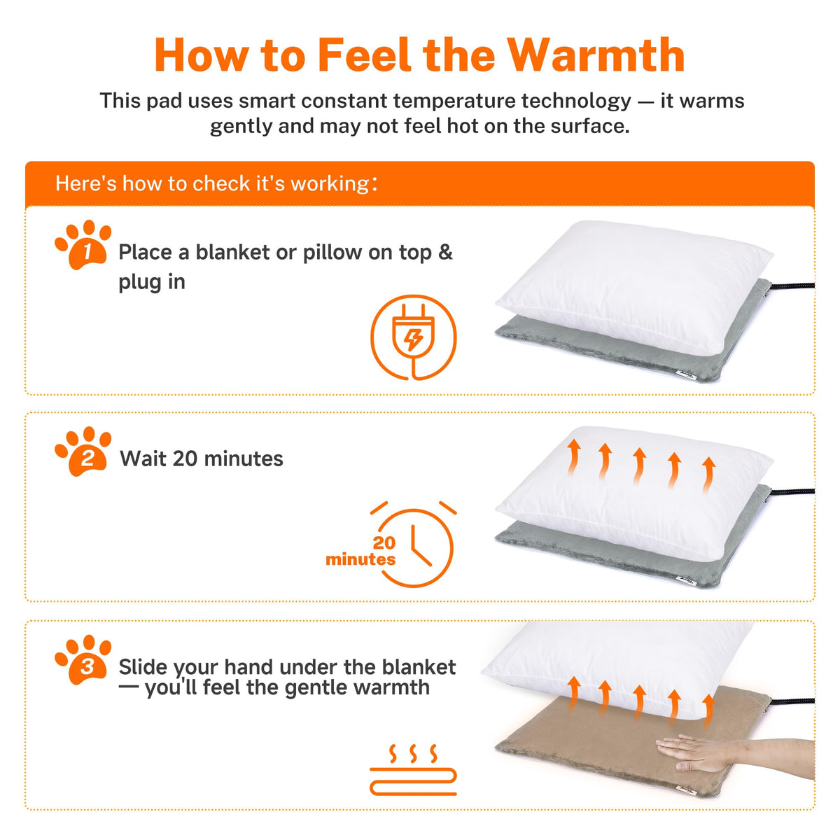 Toozey Cat Heating Pad for Cats & Dogs, Heated Bed Mat, 18 x 16 in, Grey