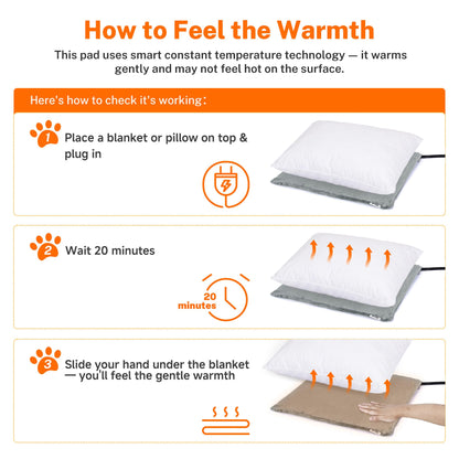 Toozey Cat Heating Pad for Cats & Dogs, Heated Bed Mat, 18 x 16 in, Grey