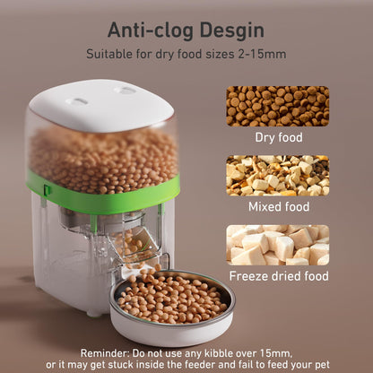 Automatic Cat Feeder, 3L Cat Food Dispenser with Anti-Jam Design, Over 180-day Battery Life, 1-6 Meals Per Day with Stainless Steel Cat Bowl, Keep Dry Food Fresh, Timed Pet Feeder Also for Small Dog