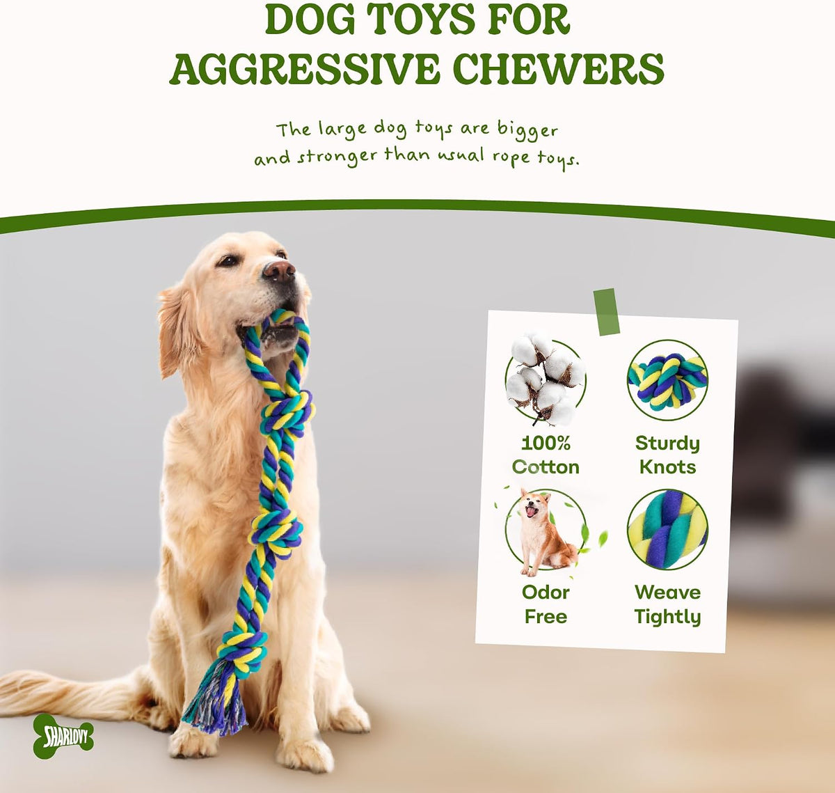 SHARLOVY Large Tough Chew Toys for Aggressive Chewers, 9 Pack Dog Rope Toys