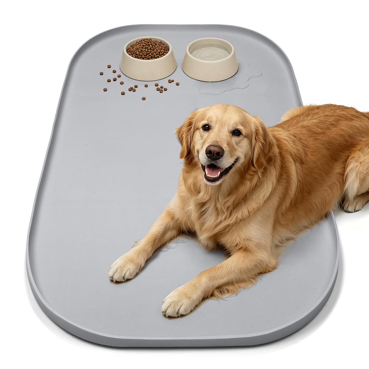 SMILOOL Waterproof Silicone Pet Food Mat with Raised Edge for Dog & Cat