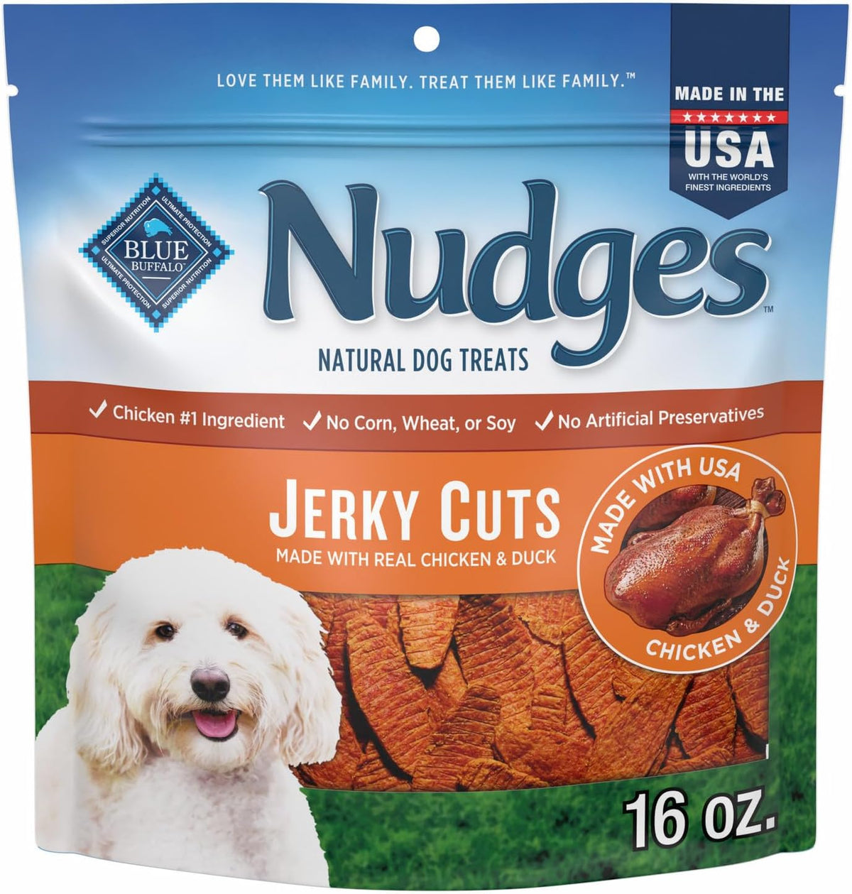 Blue Buffalo Nudges Jerky Cuts Chicken & Duck Dog Treats, 16 oz