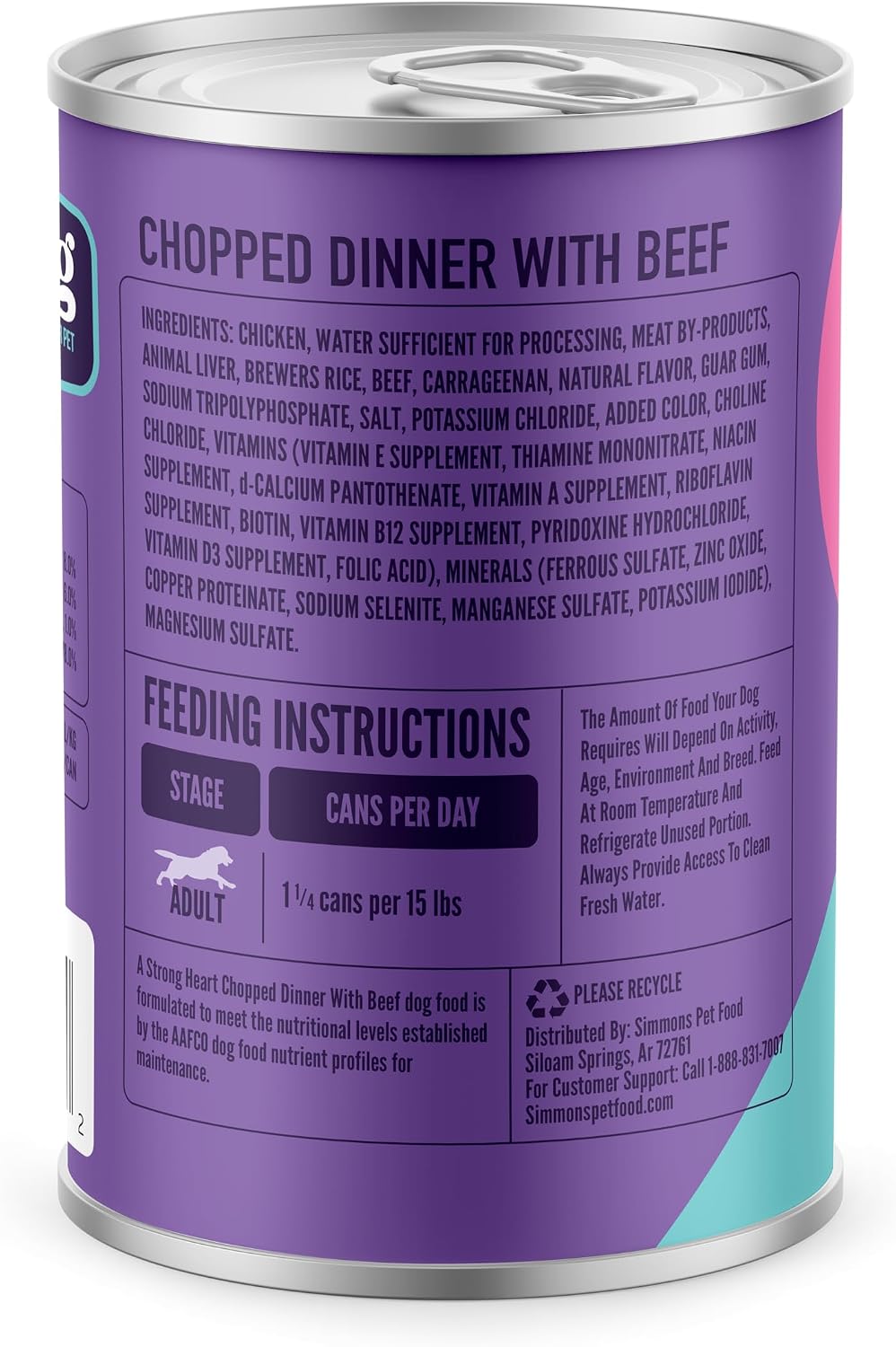 A Strong Heart Chopped Dog Food, Real Beef Dinner, 13.2oz Cans, 12pk