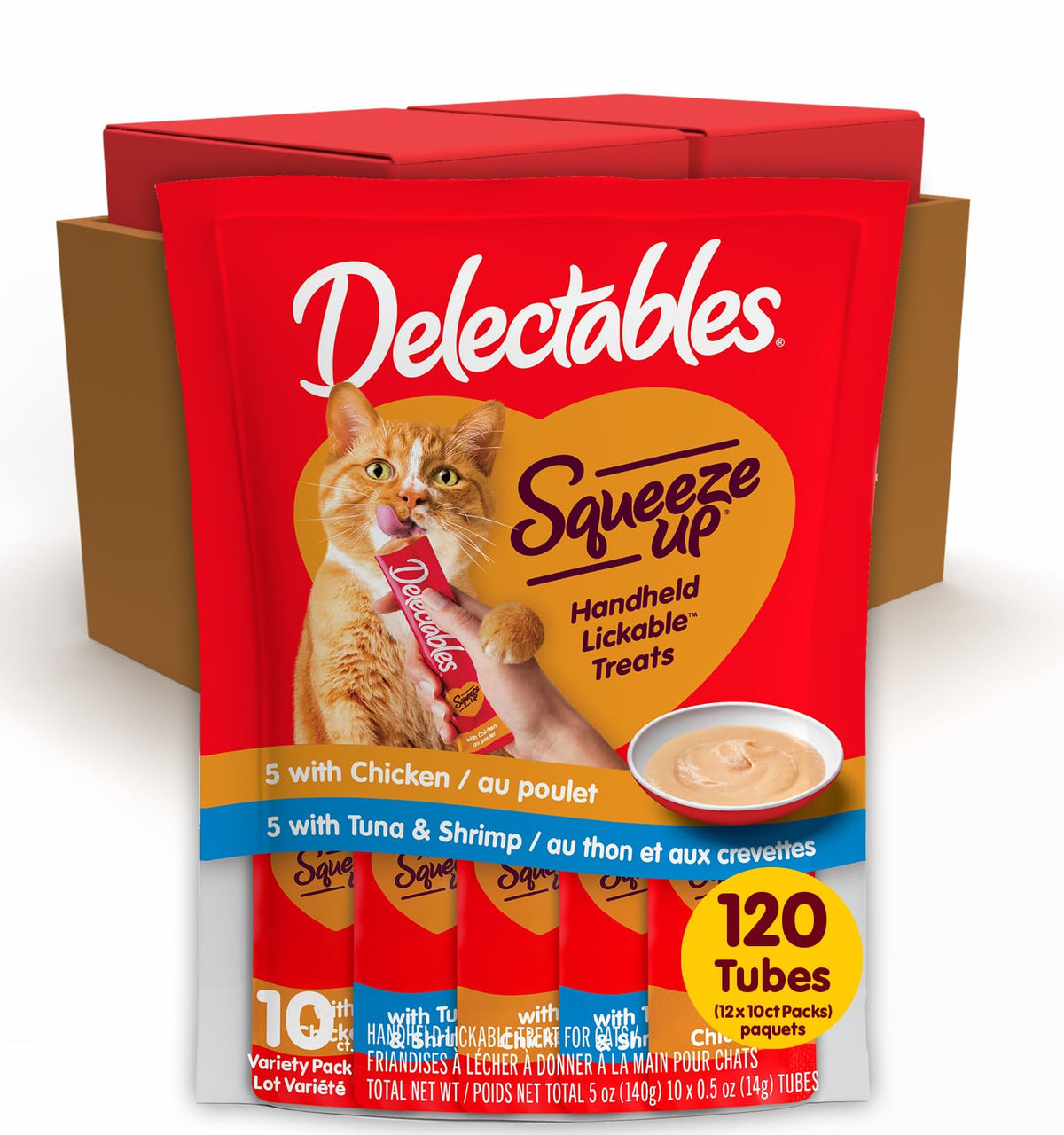 Delectables Squeeze Up Variety Pack, Creamy Squeezable Puree, Lickable Wet Cat Treats, Grain Free, No Added Fillers, No by-Products, No Added Preservatives, 0.5 Ounces Tube, 72 Tubes Total