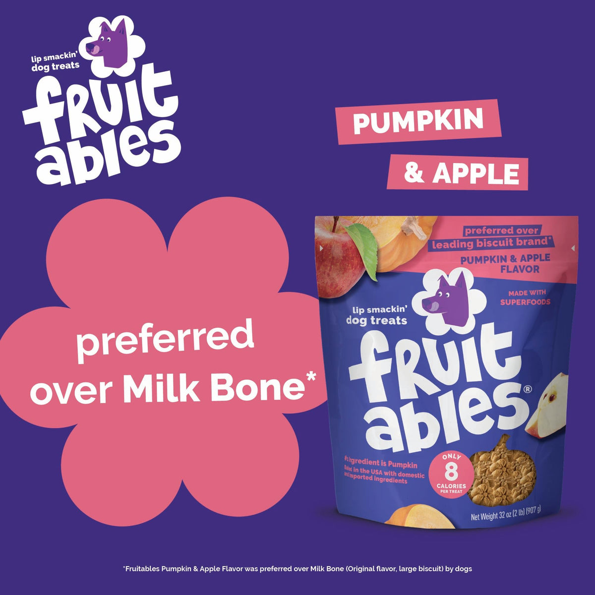 Fruitables Baked Dog Treats, Low Calorie Treats, Pumpkin & Blueberry, 12oz