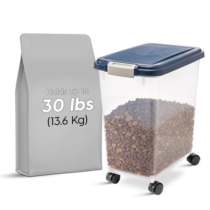 IRIS USA Airtight Pet Food Storage Rolling Container, 30 lb Capacity, Black