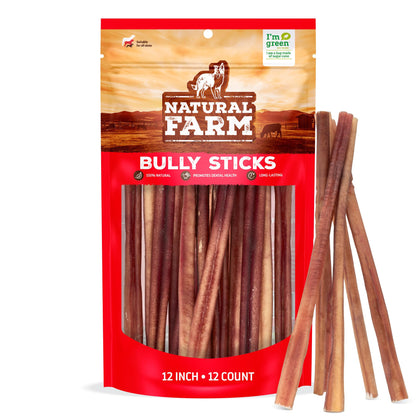 Natural Farm Odor-Free Bully Sticks (6 Inch, 25 count),1.3 lb. Bag, Fully Digestible 100% Beef Pizzle Chews,Grass-Fed, Non-GMO,Grain-Free, Natural Long-Lasting Chews for Small & Large Dogs. Pack of 25