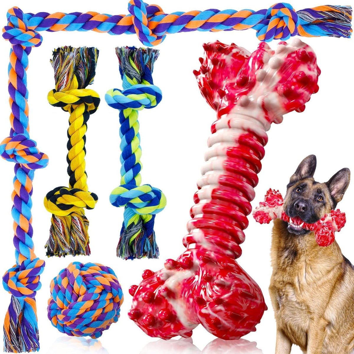 SHARLOVY Large Tough Chew Toys for Aggressive Chewers, 9 Pack Dog Rope Toys
