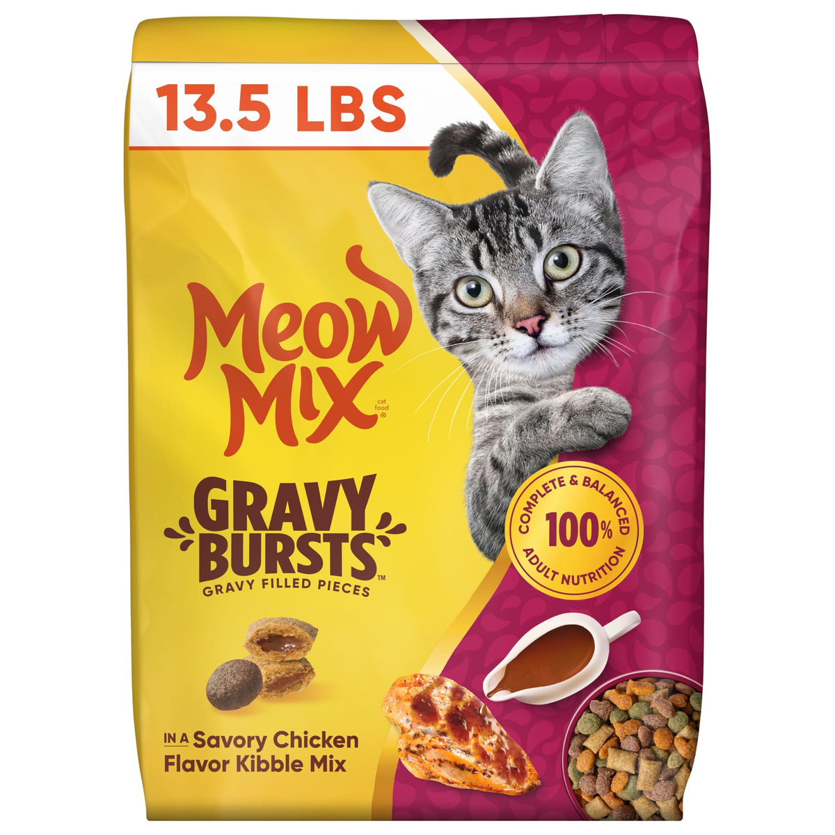 Meow Mix Gravy Bursts Dry Cat Food, 3 lb Bag