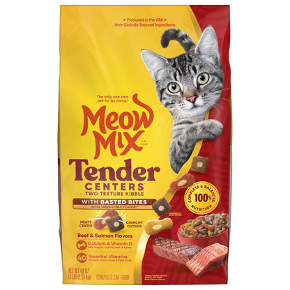 Meow Mix Tender Centers, Dry Cat Food, Beef & Salmon Flavors, 14.2 lb. Bag