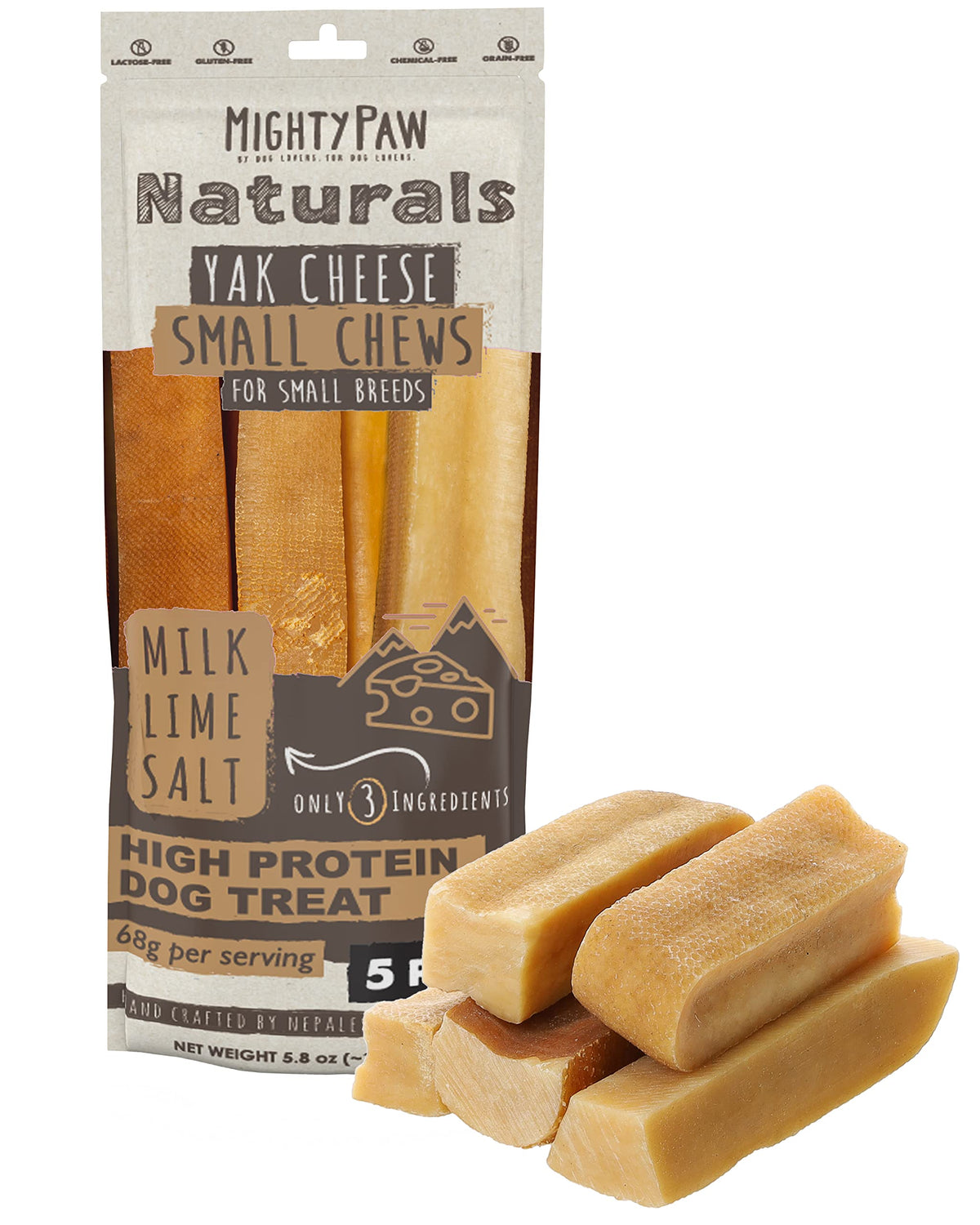 Mighty Paw Yak Chews, Long Lasting Hard Chew for Large Dogs, 4 Pack