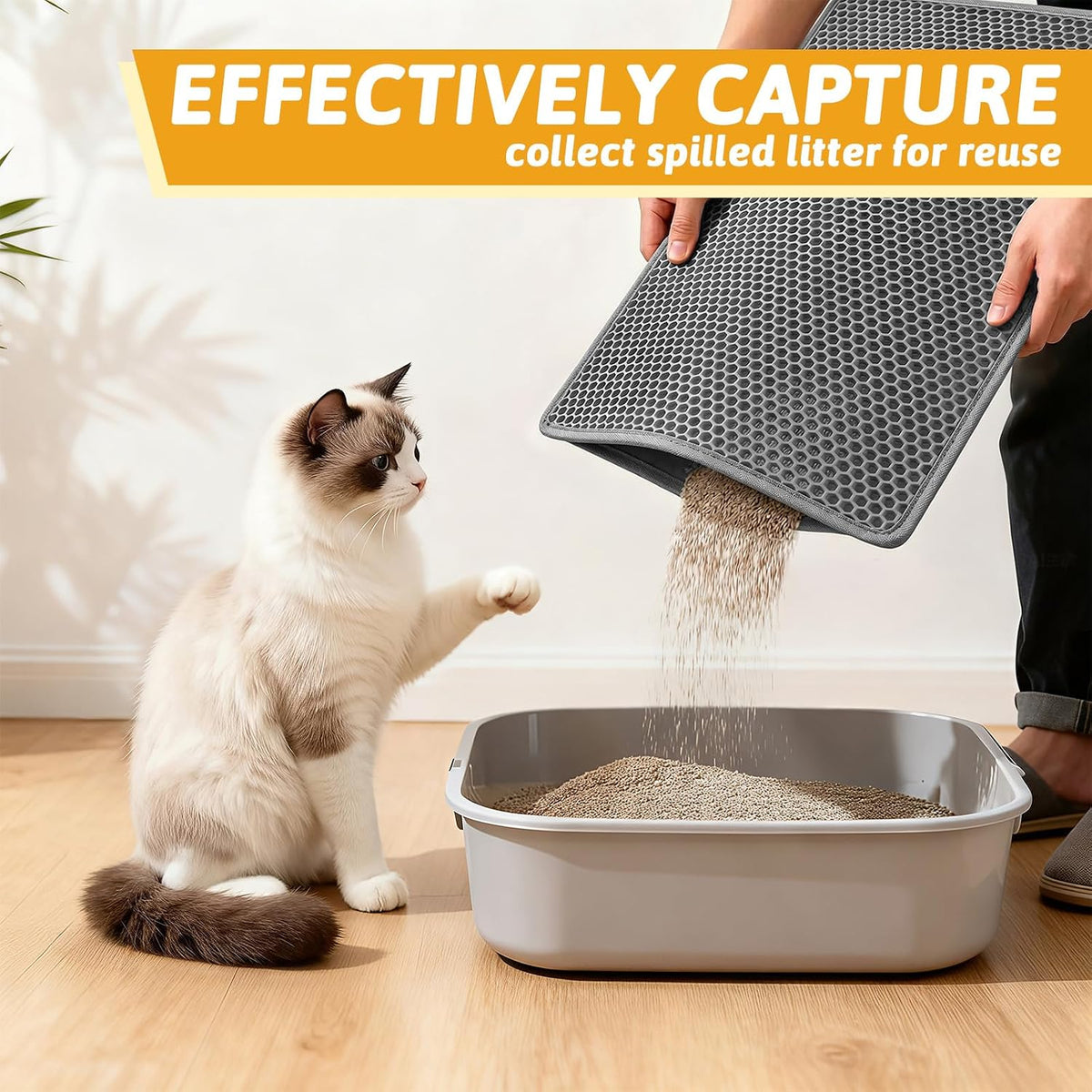 Pieviev Cat Litter Mat, Double-Layer Waterproof Litter Trap, 24" x 15" Gray