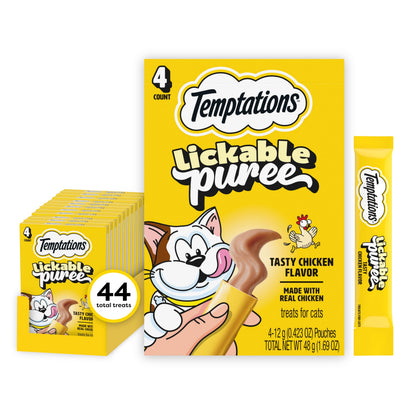 Temptations Creamy Puree Cat Treats, Chicken, Salmon & Tuna, 24 Count