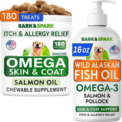 Omega 3 + Fish Oil for Dogs - Skin & Coat Support, Itch & Allergy Relief