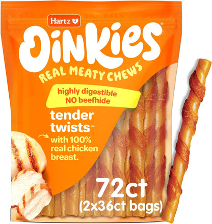 Hartz Oinkies Tender Twirls + Collagen Rawhide‑Free Dog Chews, 20 Count, 9.5 Ounce (Pack of 12)
