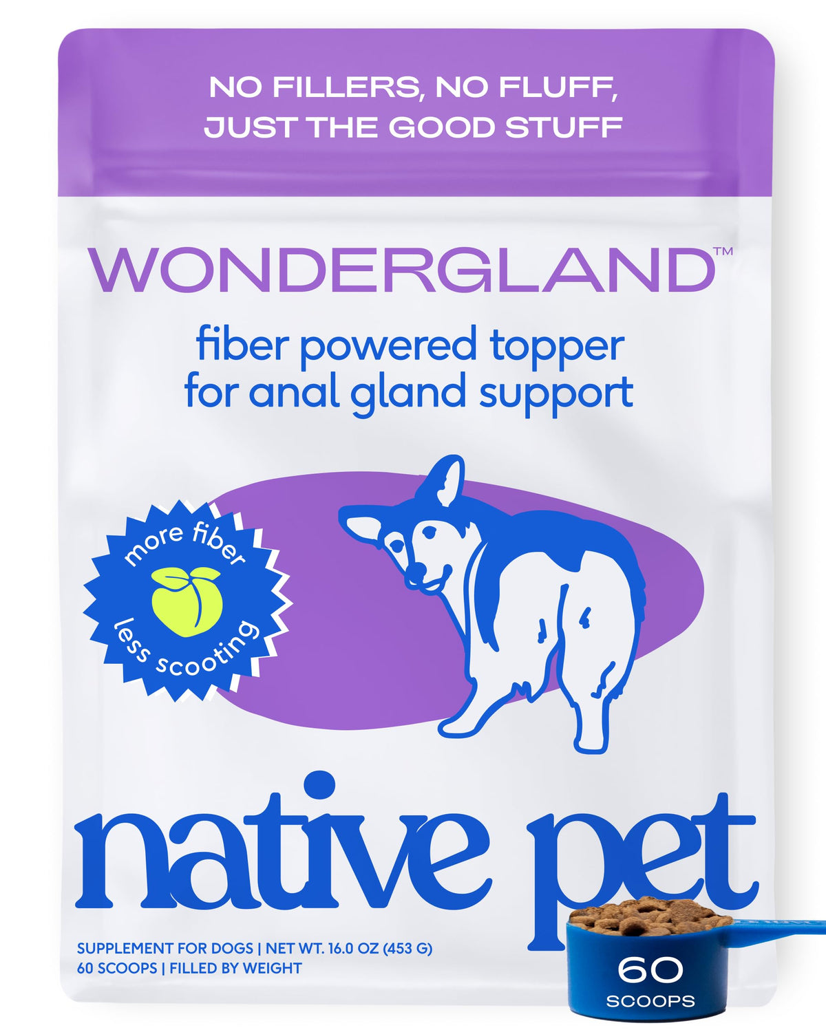 Native Pet GutWell Power Poop - Digestive Support & Fiber for Dogs - Promotes Healthy Stools, Supports Balanced Microbiome & Digestive Function - Triple-Biotic Blend & M-Fiber - 60 Scoops