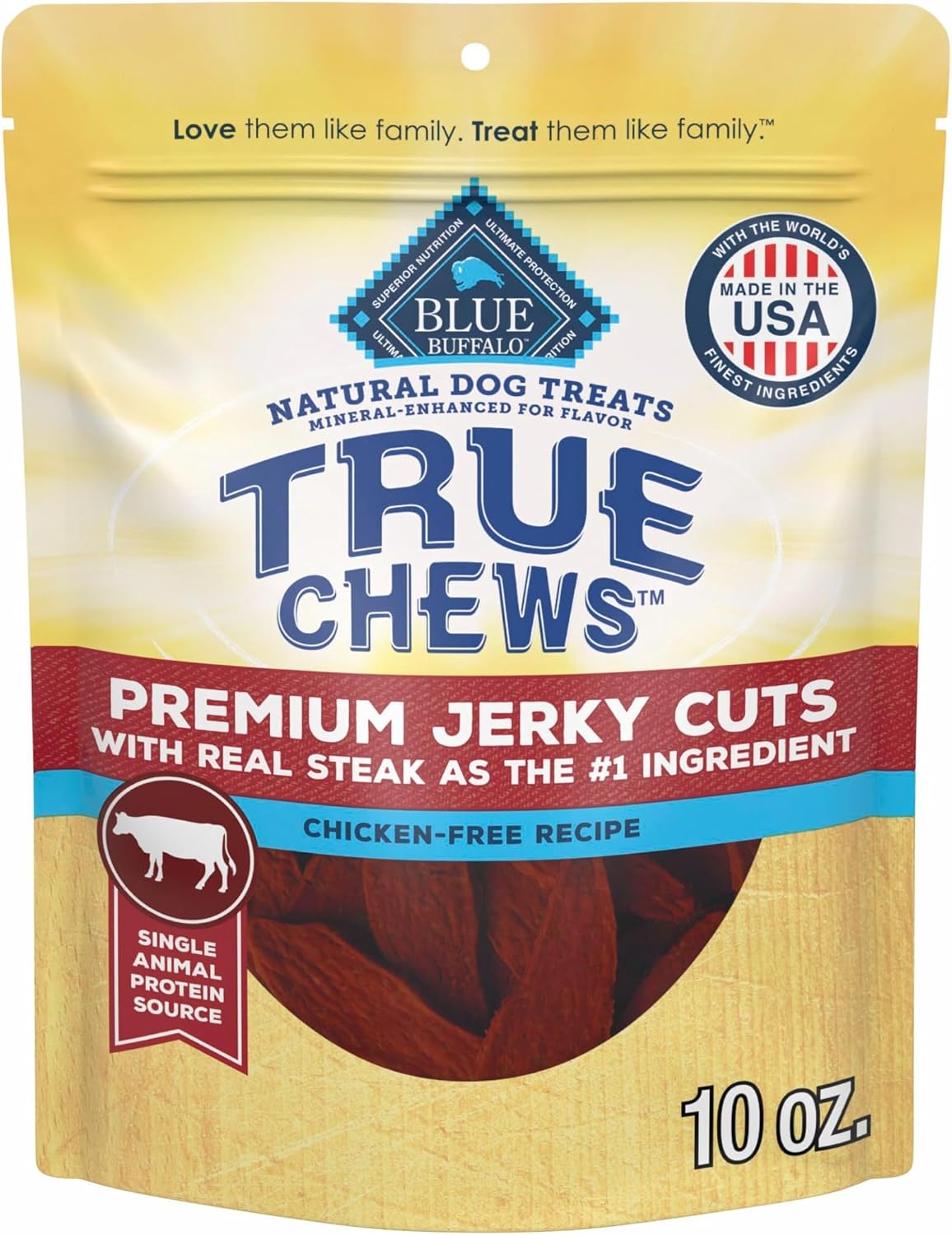 Blue Buffalo True Chews Premium Jerky Cuts Steak Dog Treats, 10 oz