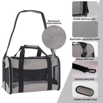 Cat Dog Carriers Soft-Sided Pet Carrier Large Cats for Medium Big Cat Small Dog Puppy up to 16lbs TSA Airline Approved Animal Collapsible Cat Carrier Carriers Travel Carrier Cat Bag (17x11x11)