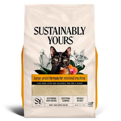 Sustainably Yours Natural Cat Litter, Small-Grain Formula, Exceptional Clumping & Odor Control, Virtually No Dust, Soft on Paws, Corn & Cassava Plant-Based, Unscented, 10 lbs