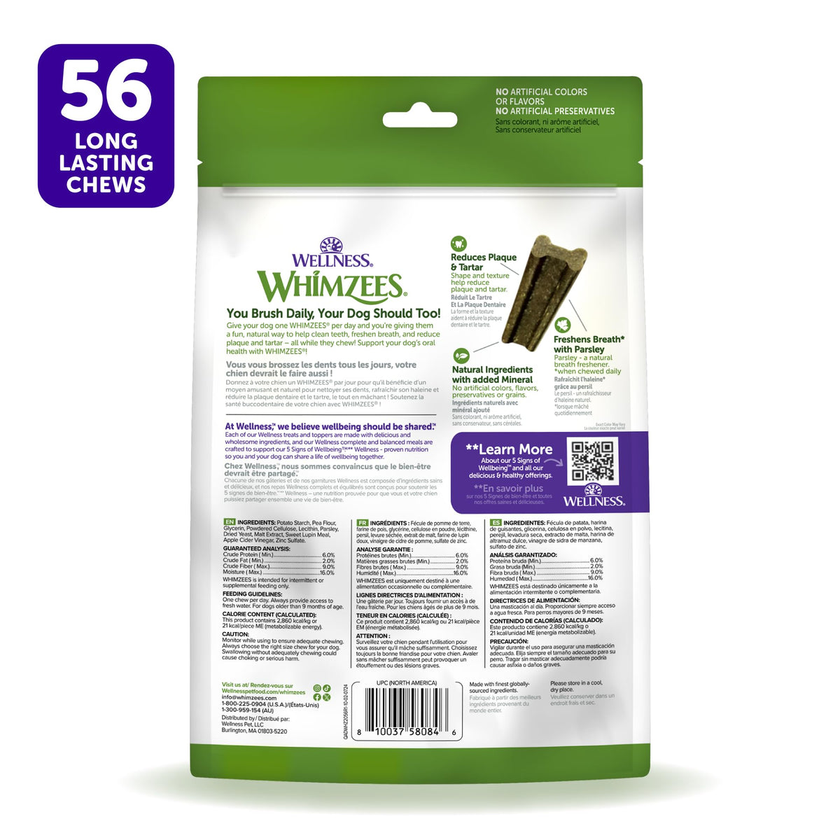 Wellness WHIMZEES Freshzees Natural Dog Dental Treat, Soft Chews, Freshens Breath, Extra-Small Size, 14.81 oz Bag, 56 Count