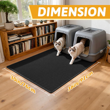 Pieviev Litter Mat, Double-Layer Waterproof Trapping Mat, 24" x 15" Black