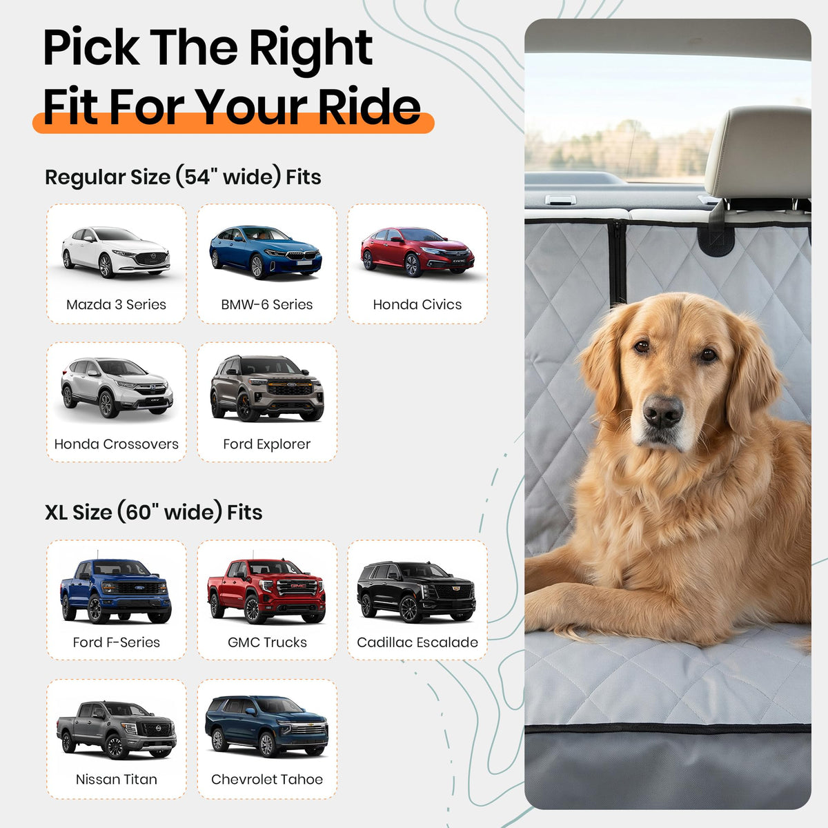 4Knines Heavy-Duty Rear Seat Cover for Dogs - Fitted, Black Reg