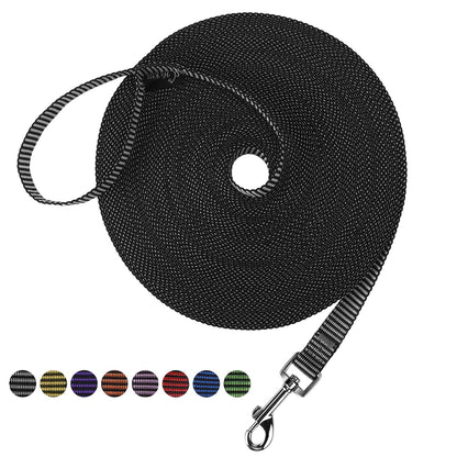 Hi Kiss Dog/Puppy Obedience Recall Training Agility Lead - 15ft 20ft 30ft 50ft 100ft Leash Great for Training, Play, Camping, or Backyard Black