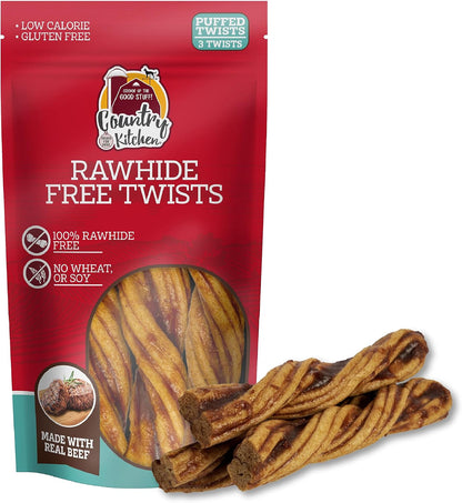 Country Kitchen Rawhide Free Beef Twists Dog Chews, 3 Count