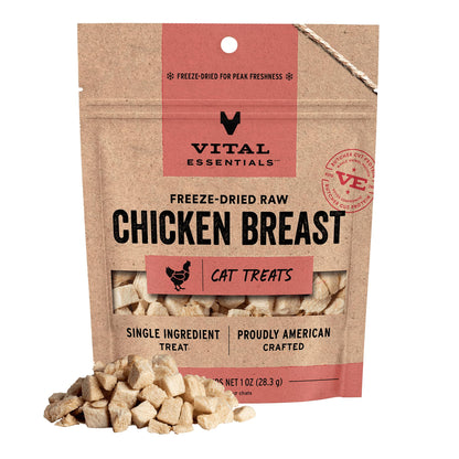 Vital Essentials Freeze Dried Cat Treats, Chicken Breast, 2.1 oz Bag