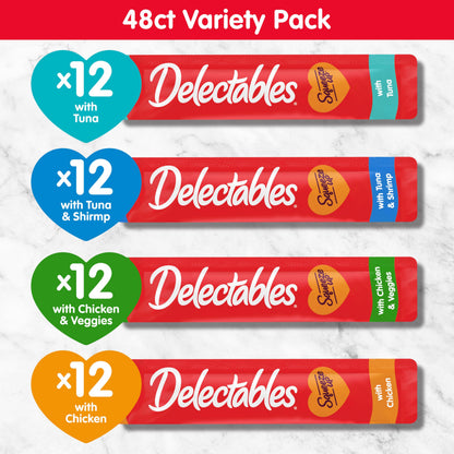 Delectables Squeeze Up Variety Pack, Creamy Squeezable Puree, Lickable Wet Cat Treats, Grain Free, No Added Fillers, No by-Products, No Added Preservatives, 0.5 Ounces Tube, 72 Tubes Total