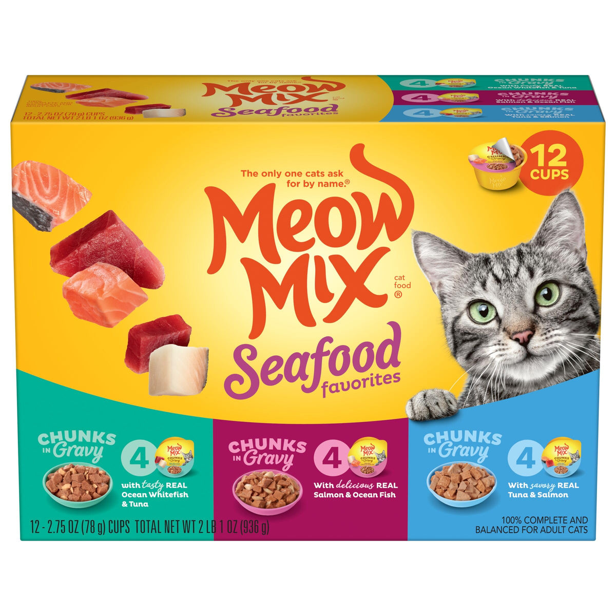 Meow Mix Chunks in Gravy, Wet Cat Food with Real Chicken Breast, 12 Cups