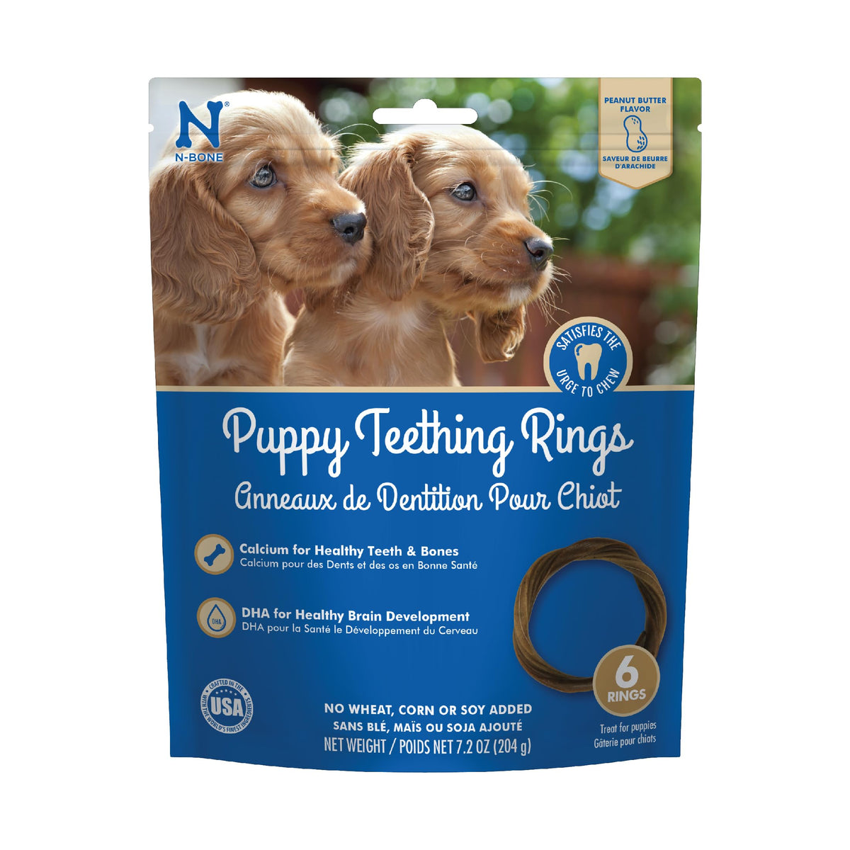 N-Bone Puppy Teething Rings, Chicken Flavor, Natural Puppy Teething Chews & Chew Treats, Helps Soothe Teething Gums, Calcium Enriched, 6 Rings